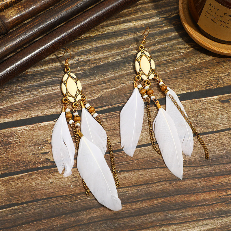 Ethnic Feather Earrings Travel Wear Super Fairy Long Earrings Bohemian Travel Photography Accessories Photo Performance Earrings