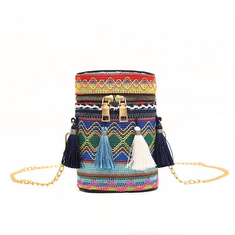 Cylindrical Tassel Bag Ethnic Fashion Versatile Crossbody Bag Embroidered Bag