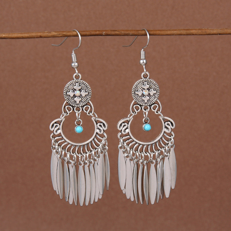 Antique Tassel Ancient Silver Earrings Versatile Retro Earrings Ethnic Style Ornaments