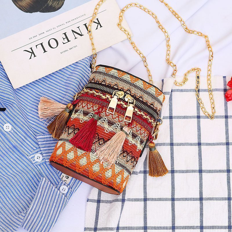 Cylindrical Tassel Bag Ethnic Fashion Versatile Crossbody Bag Embroidered Bag