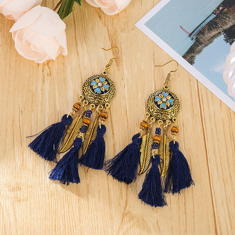 Ethnic style retro tassel earrings, long, versatile, fashionable and personalized earrings, temperament metal earrings