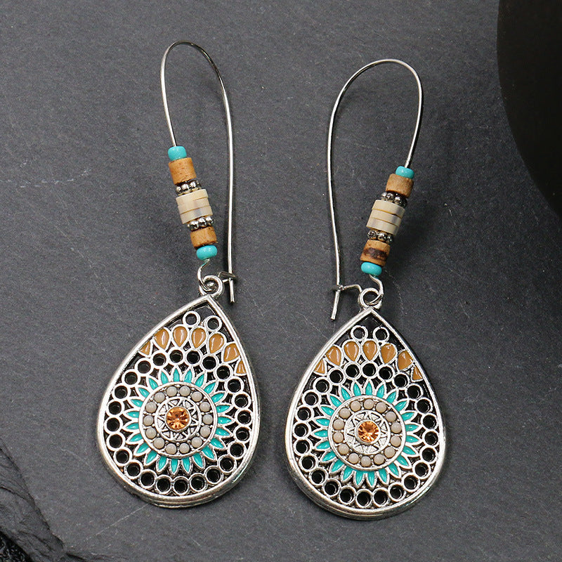 Bohemian oil drop long earrings ethnic style fashion personality jewelry hollow water drop earrings alloy earrings