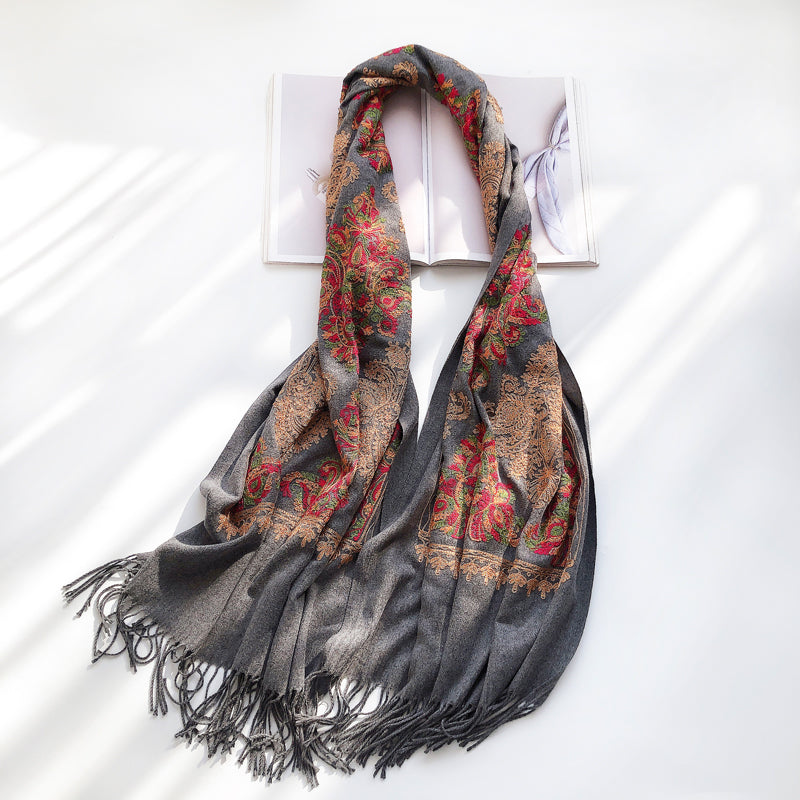 Ethnic style shawl scarf, retro embroidery, Chinese style embroidery outer wear, thickened warm scarf