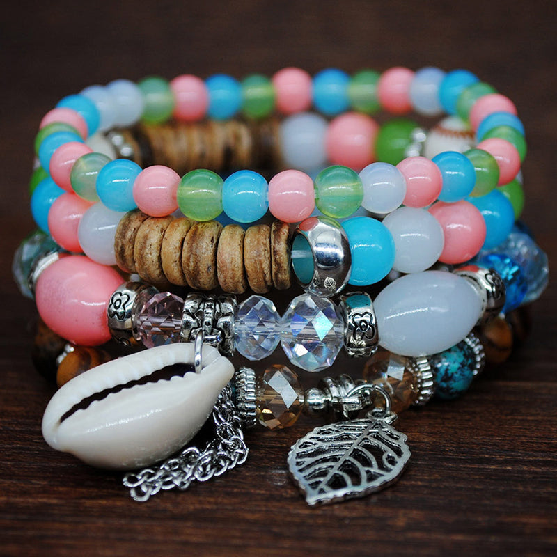 Ethnic style bracelet multi-layer combination sweet pink bracelet shell pendant accessories bracelet