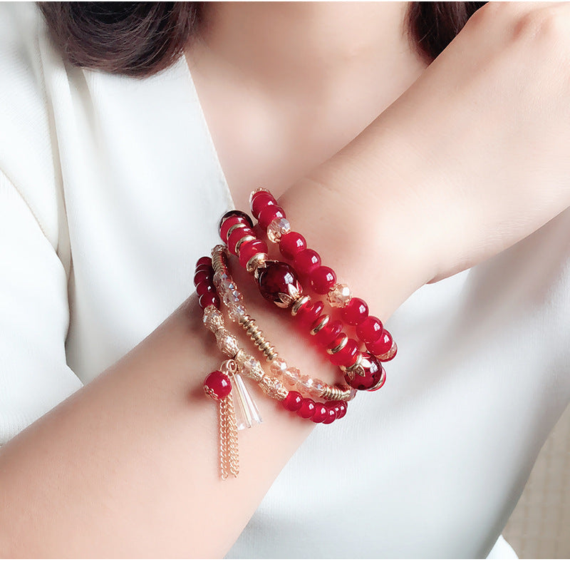 Bohemian red bracelet ethnic style crystal 6-piece combination bracelet personalized versatile bracelet