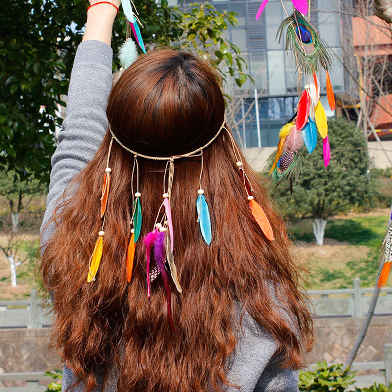 Ethnic style feather headband bohemian color tassel hair accessories exotic style