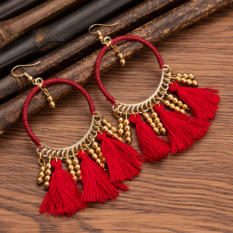 Retro ethnic style tassel earrings, personality and temperament, long colorful versatile earrings, braided earrings