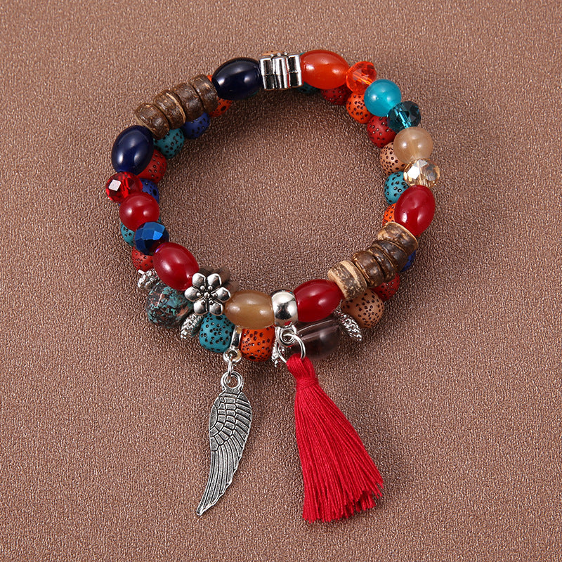 Bohemian multi-layer beaded bracelet rice beads colorful ethnic style bracelet elastic letters