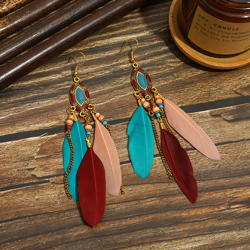 Ethnic Feather Earrings Travel Wear Super Fairy Long Earrings Bohemian Travel Photography Accessories Photo Performance Earrings