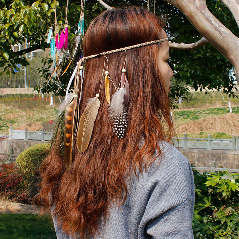 Ethnic style feather headband bohemian color tassel hair accessories exotic style