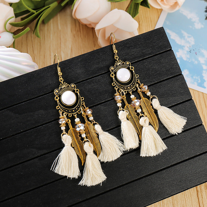 Retro Earrings Ethnic Style Bohemian Style Palace Long Tassel Earrings