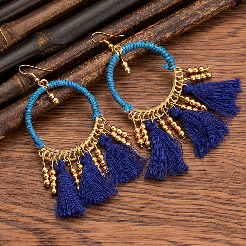 Retro ethnic style tassel earrings, personality and temperament, long colorful versatile earrings, braided earrings