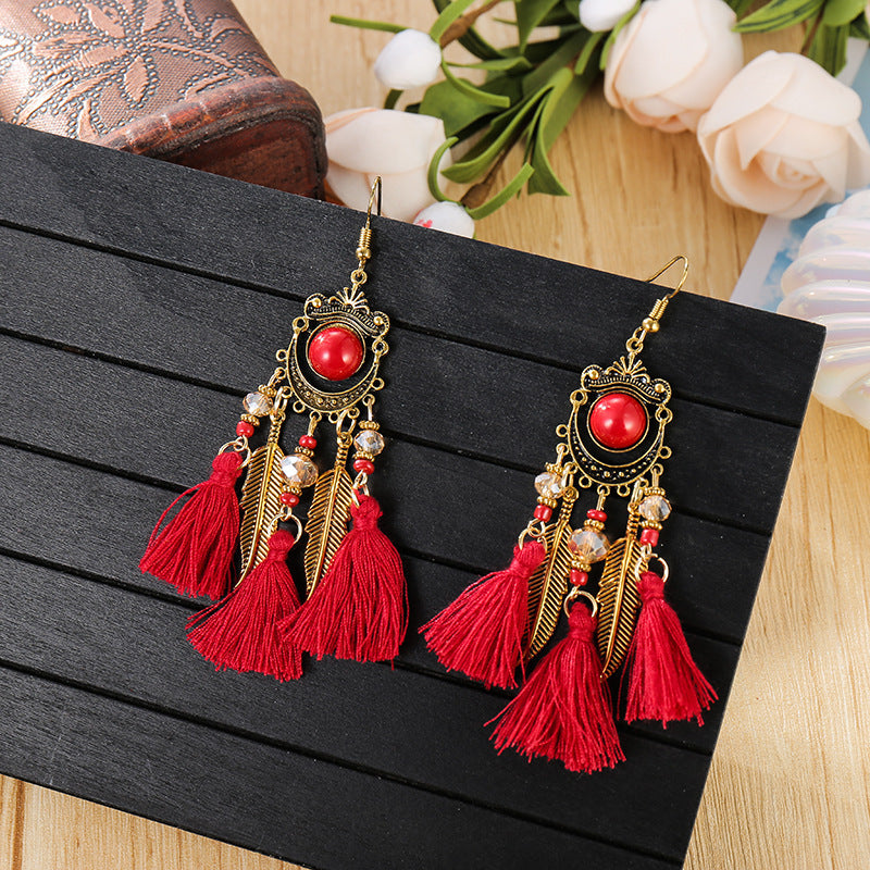 Retro Earrings Ethnic Style Bohemian Style Palace Long Tassel Earrings