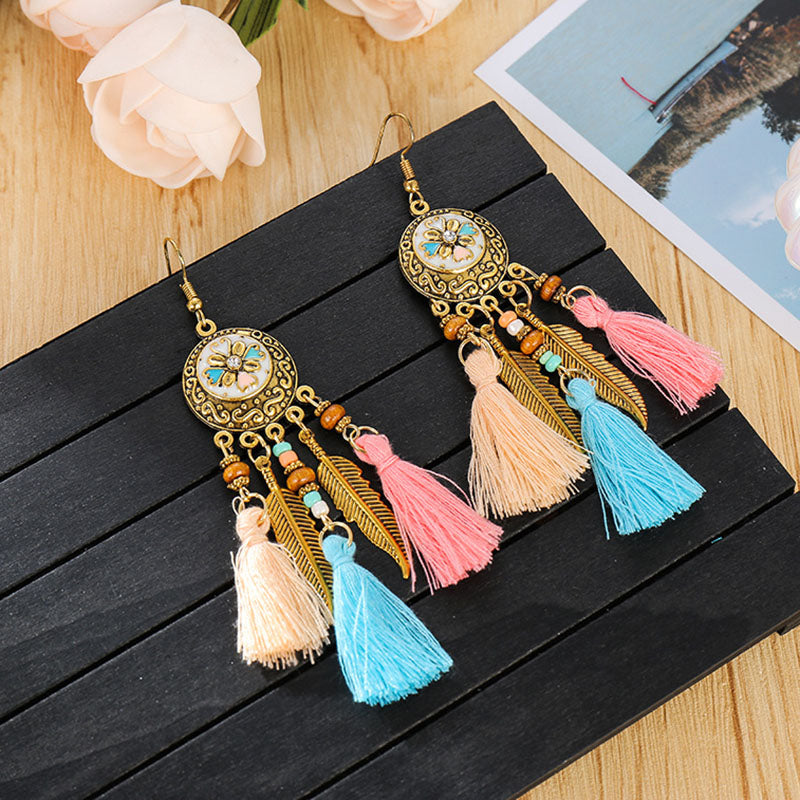 Ethnic style retro tassel earrings, long, versatile, fashionable and personalized earrings, temperament metal earrings