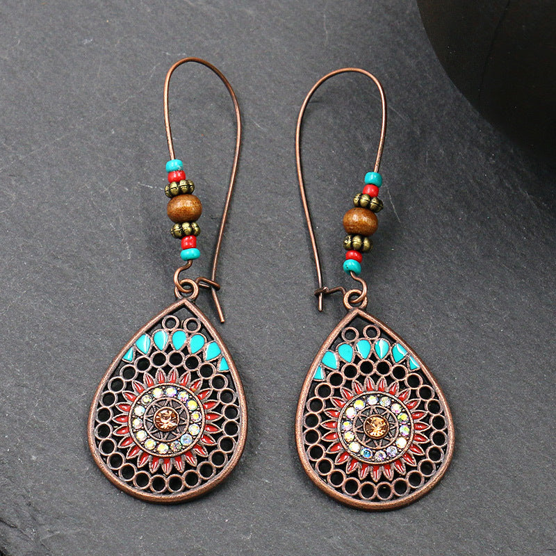 Bohemian oil drop long earrings ethnic style fashion personality jewelry hollow water drop earrings alloy earrings