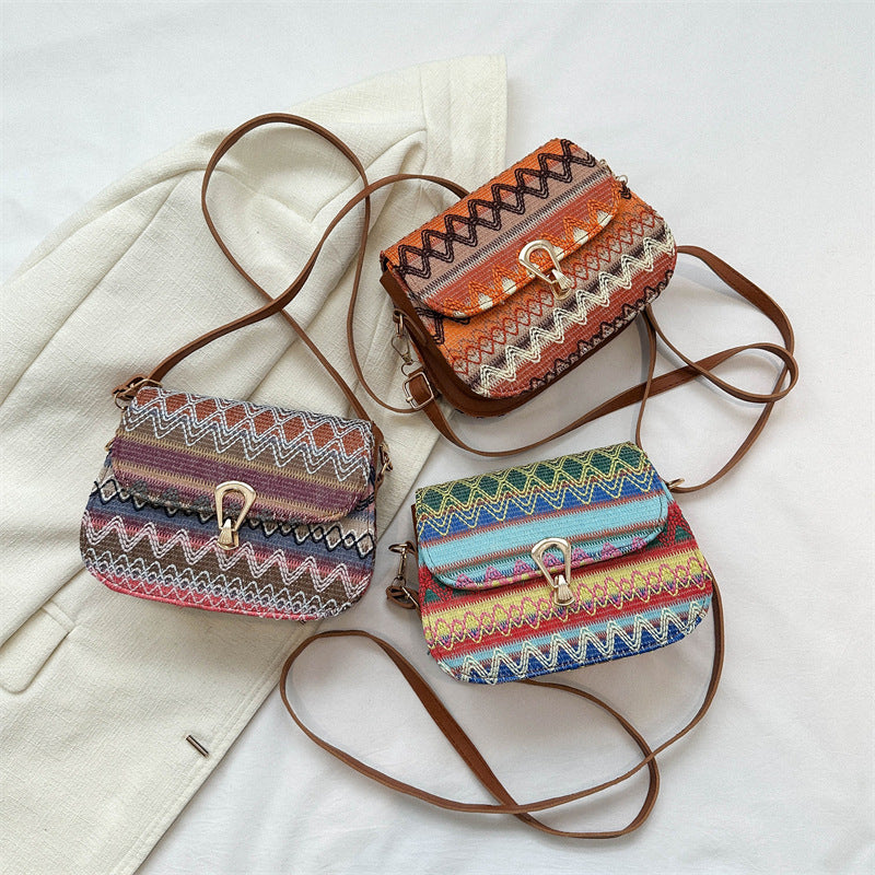 New retro folk bag crossbody bag ethnic style contrast color small bag Tibetan saddle bag