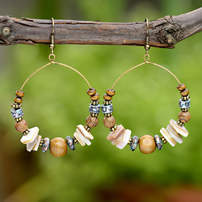 Retro ethnic style round hoop earrings with personalized beaded design and versatile earrings