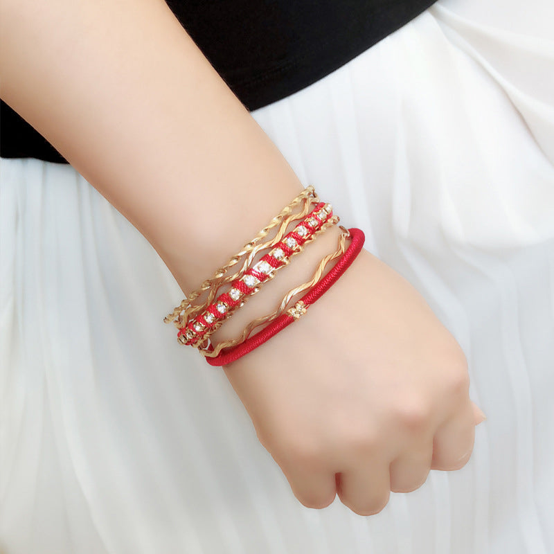 Bohemian red bracelet ethnic style crystal 6-piece combination bracelet personalized versatile bracelet