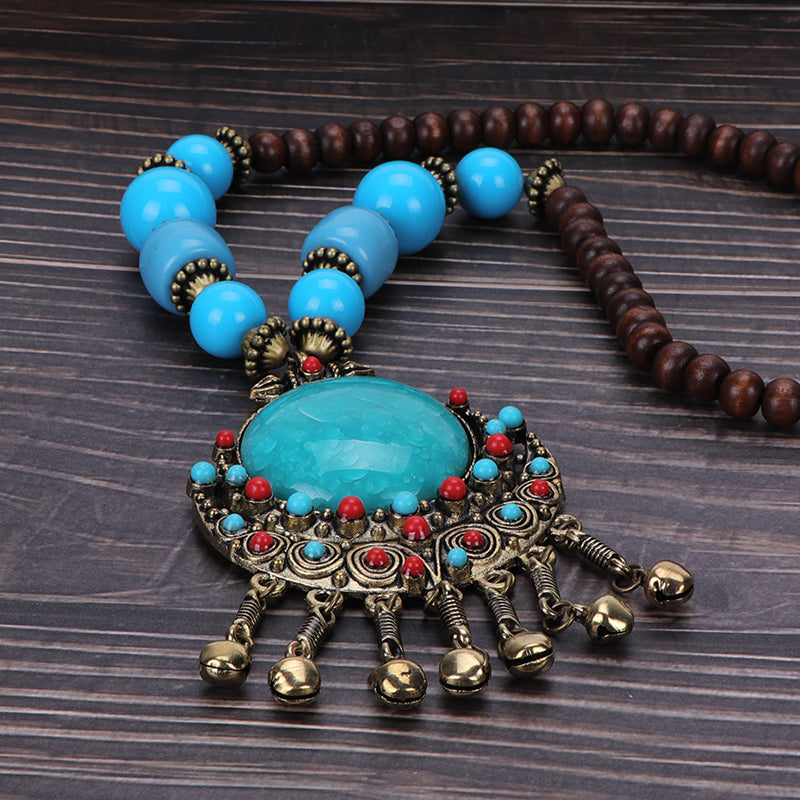 Ethnic style necklace retro jewelry pendant Chinese style wooden beads bell pendant accessories