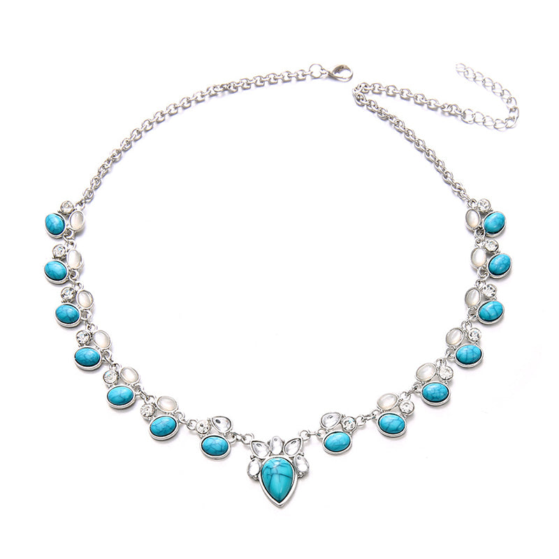 Bohemian blue turquoise necklace water drop stone clavicle chain rhinestone short choker