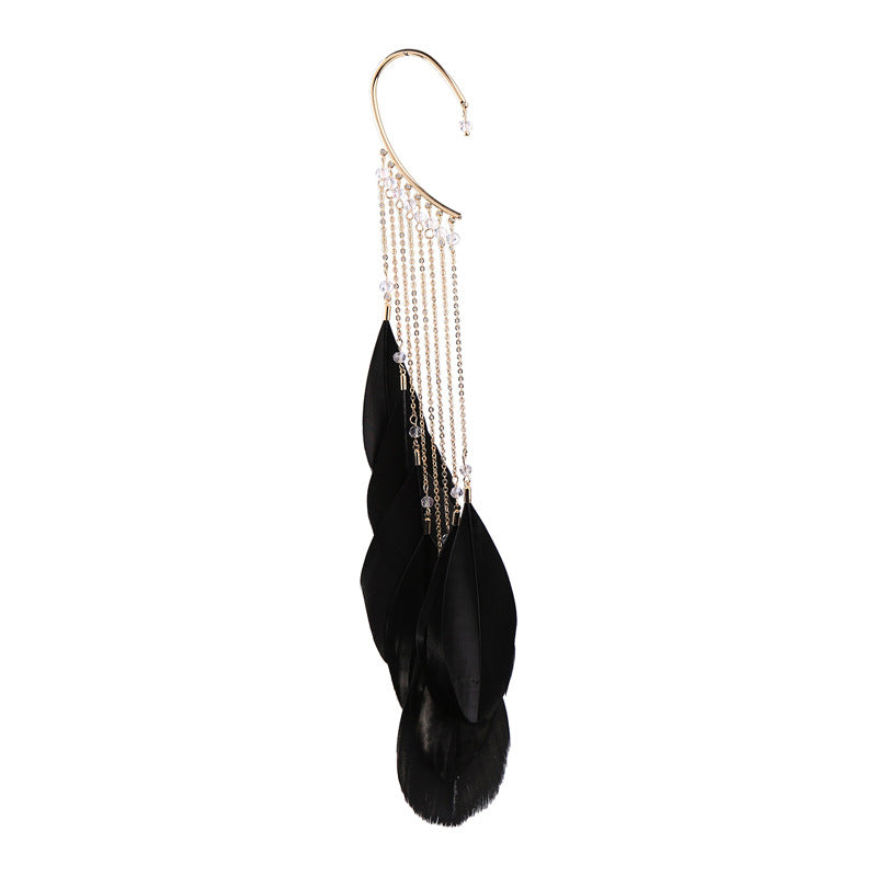 Non-pierced feather earrings bohemian long tassel