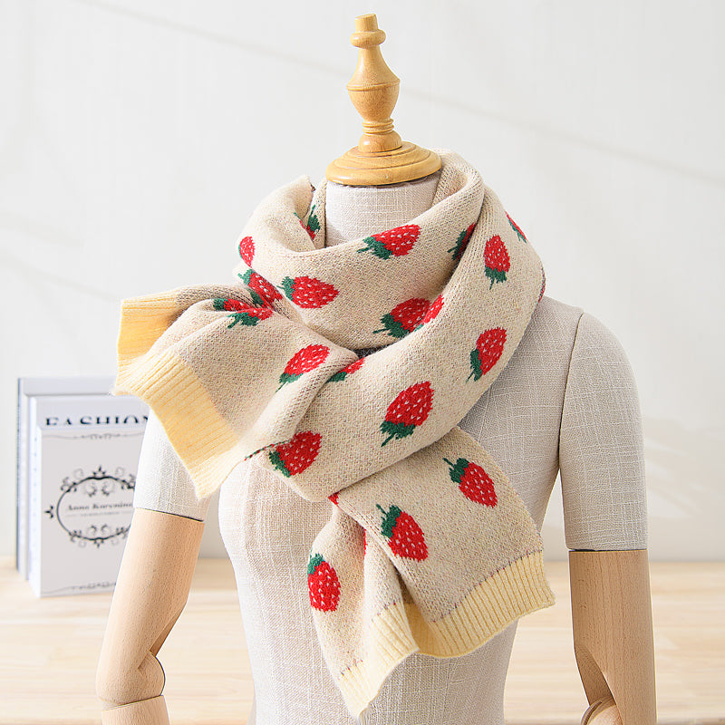 Versatile strawberry knitted wool thermal scarf