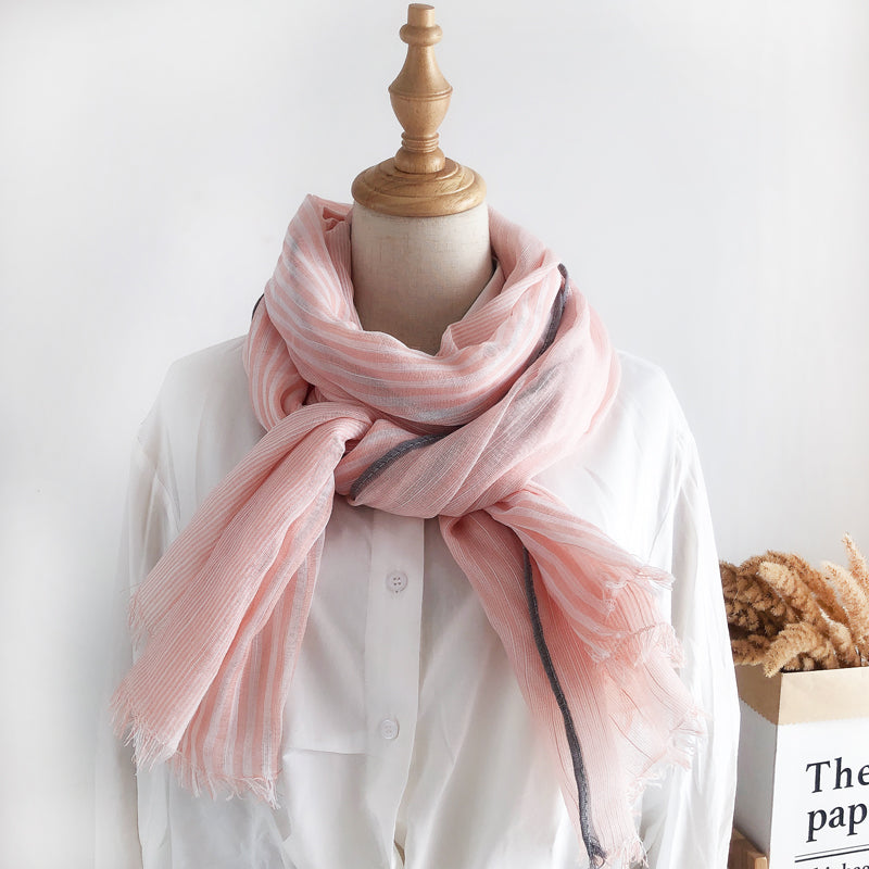 Scarf tulle scarf striped simple fashion style scarf versatile new style literary shawl dual use