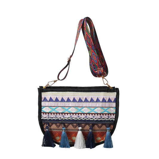 New ethnic style tassel woven small bag with characteristic crossbody bag