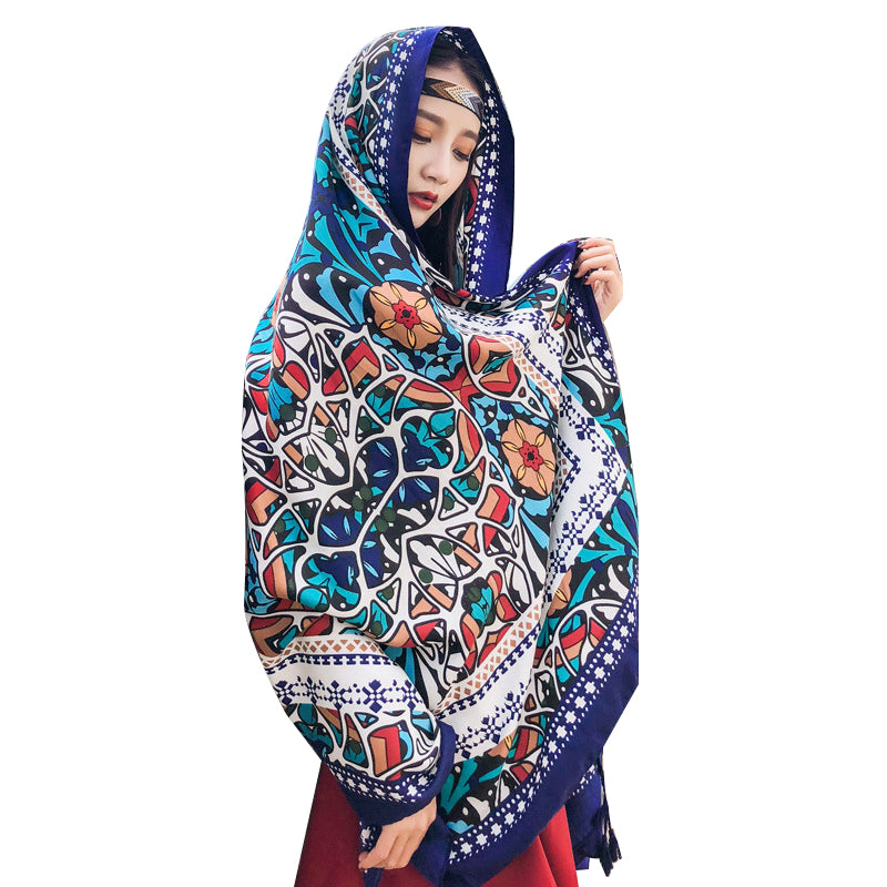 Ethnic style shawl thin versatile vacation beach towel summer sun protection silk scarf