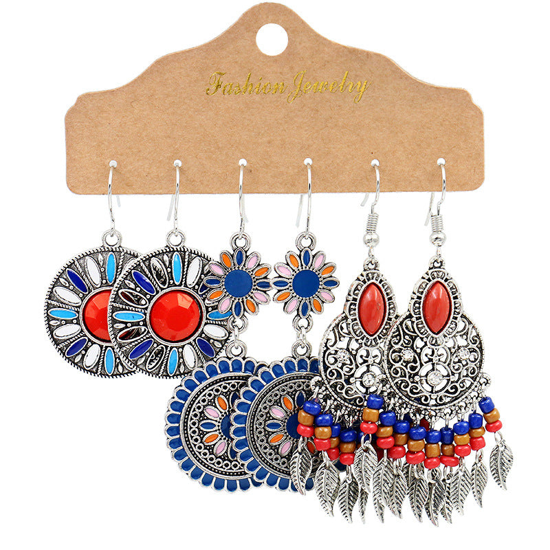 Personalized design earring combination set ethnic style oil painting color travel photography earrings