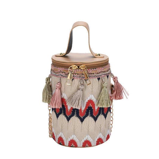 Ethnic style cylindrical bag niche design crossbody bag travel bag