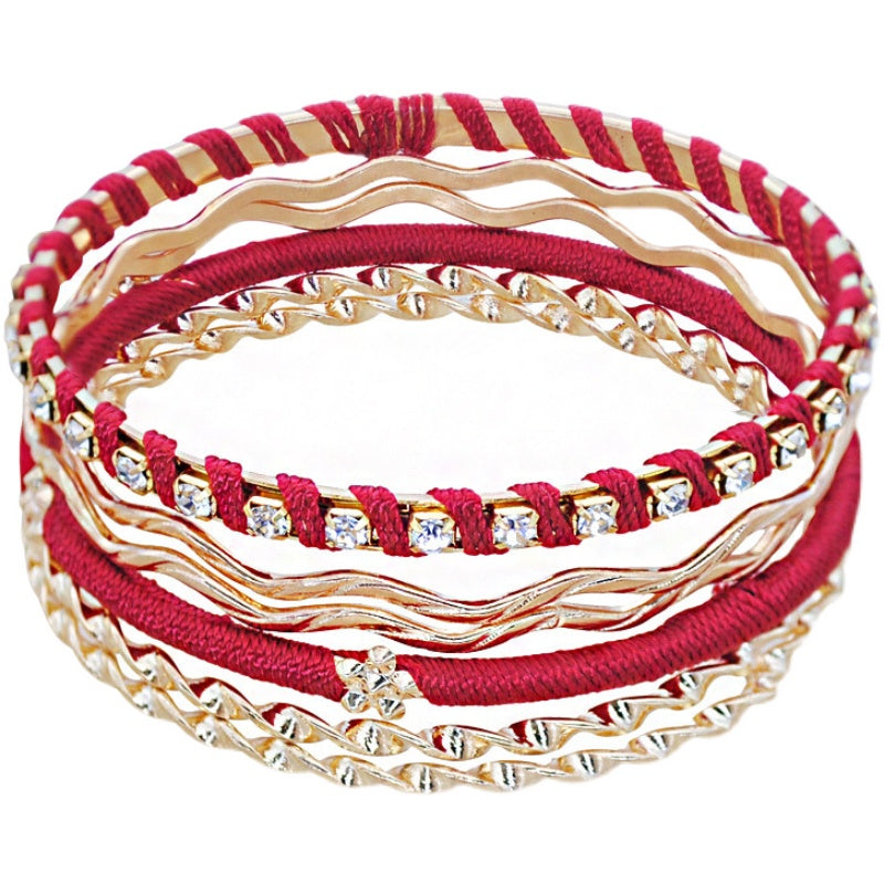 Bohemian red bracelet ethnic style crystal 6-piece combination bracelet personalized versatile bracelet