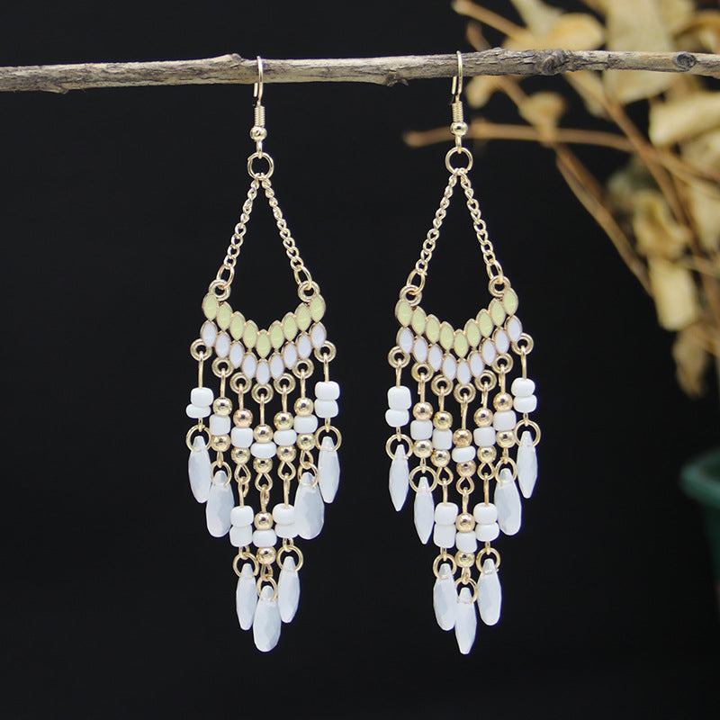 Ethnic style fashionable and versatile bohemian retro water drop temperament tassel earrings