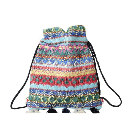 New ethnic style small bag embroidered tassel large capacity backpack