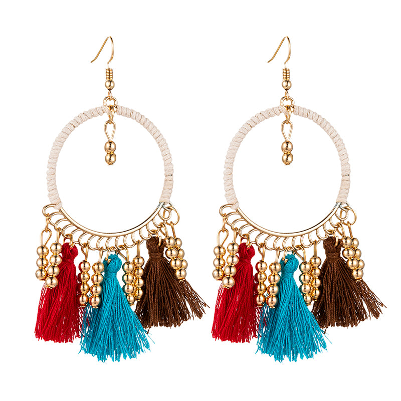 Retro ethnic style tassel earrings, personality and temperament, long colorful versatile earrings, braided earrings