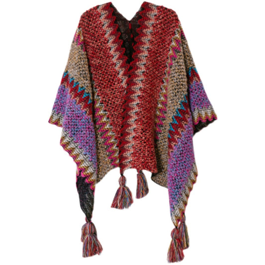 Ethnic style shawl dual-purpose poncho scarf travel warm cloak