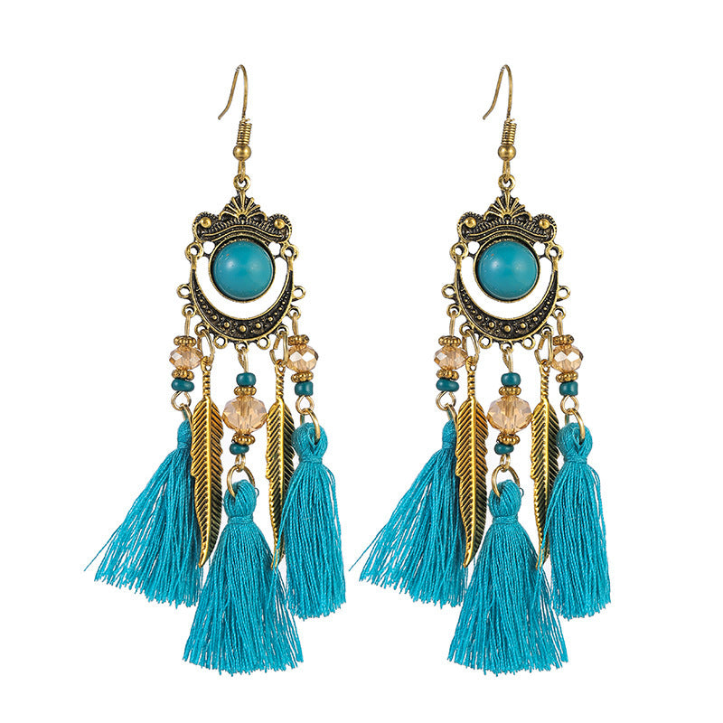 Retro Earrings Ethnic Style Bohemian Style Palace Long Tassel Earrings