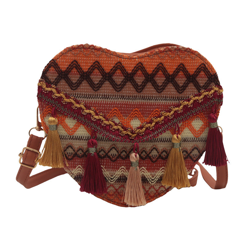 Ethnic style travel bag, special gift woven tassel bag