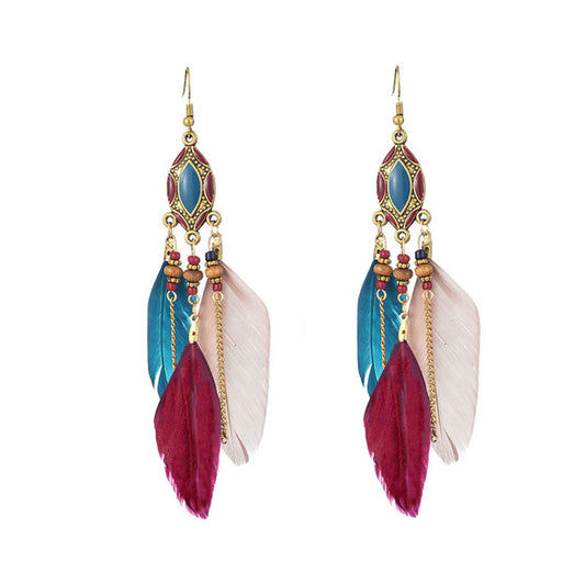 Ethnic Feather Earrings Travel Wear Super Fairy Long Earrings Bohemian Travel Photography Accessories Photo Performance Earrings