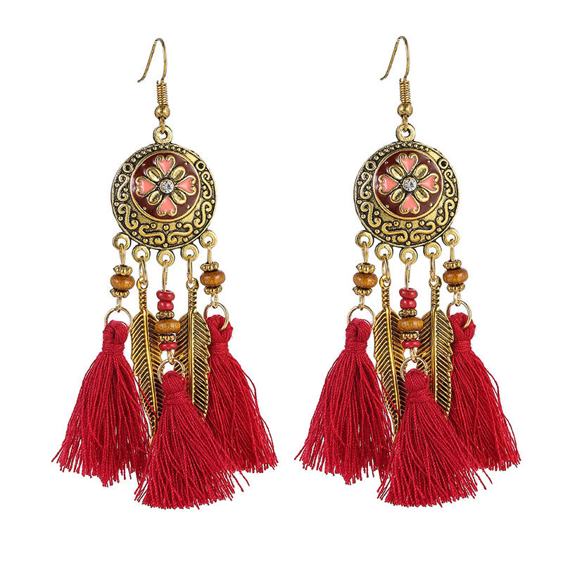 Ethnic style retro tassel earrings, long, versatile, fashionable and personalized earrings, temperament metal earrings