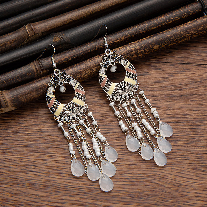 Bohemian resin water drop tassel earrings, retro temperament, personalized earrings, ethnic style long accessories