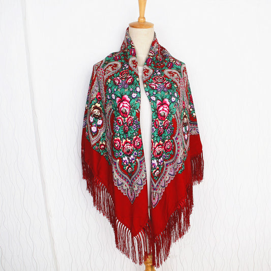 Tassel shawl ethnic style scarf travel printed large square scarf