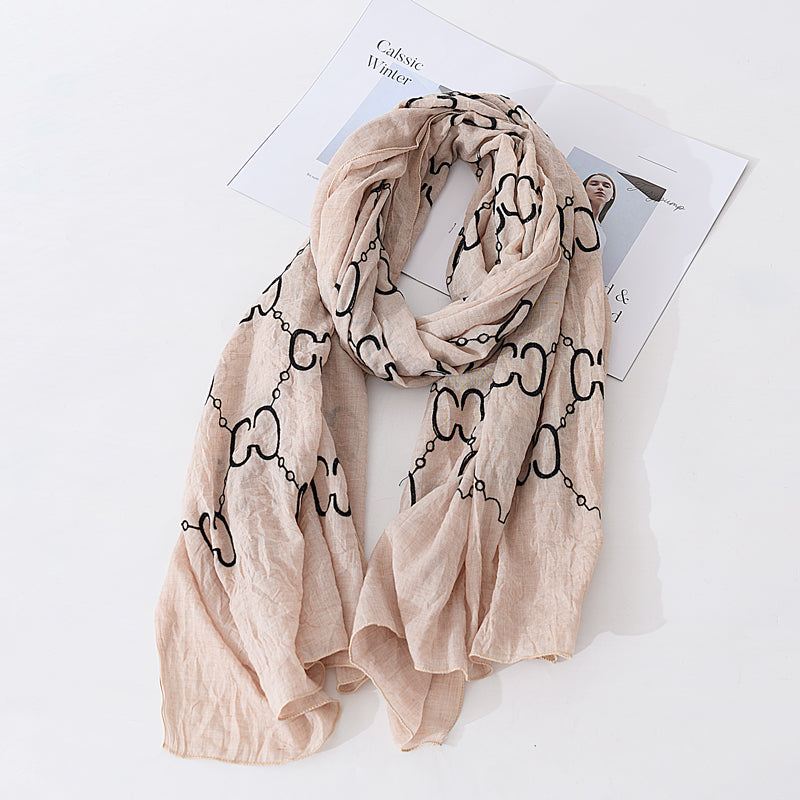 Versatile scarf, ethnic style shawl, embroidery, fashionable sun protection gauze scarf