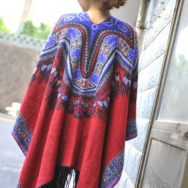 Ethnic style shawl retro literary hooded cloak travel photo cloak thickened warm scarf