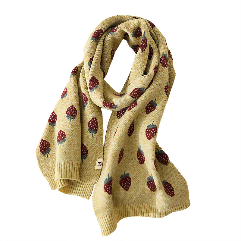 Versatile strawberry knitted wool thermal scarf