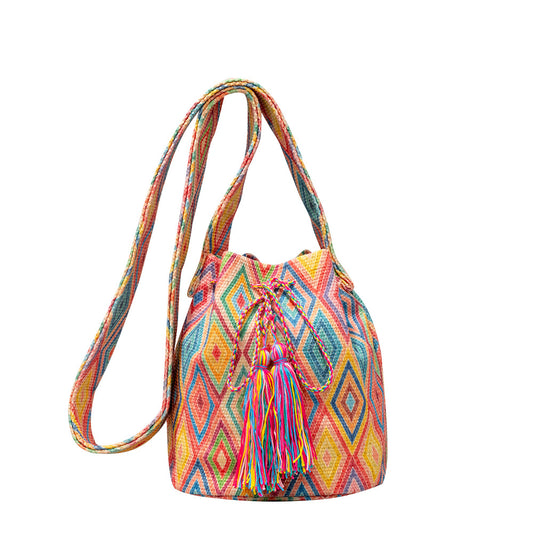 Temperament ethnic style bucket bag cloth bag travel tassel crossbody bag large capacity