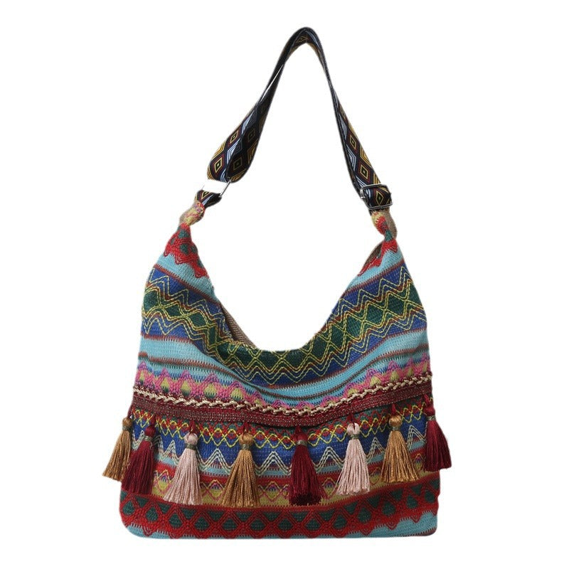 Large-capacity Chinese style tassel casual bag armpit crossbody bag