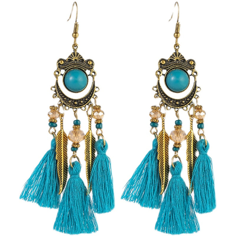 Retro Earrings Ethnic Style Bohemian Style Palace Long Tassel Earrings