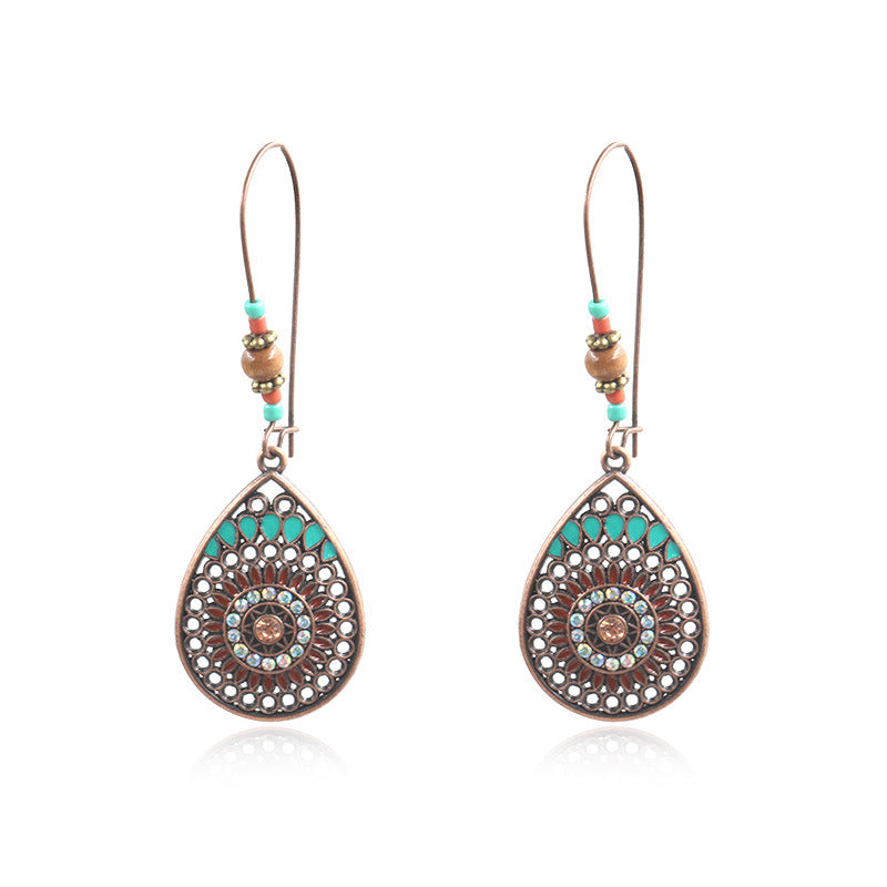 Bohemian oil drop long earrings ethnic style fashion personality jewelry hollow water drop earrings alloy earrings