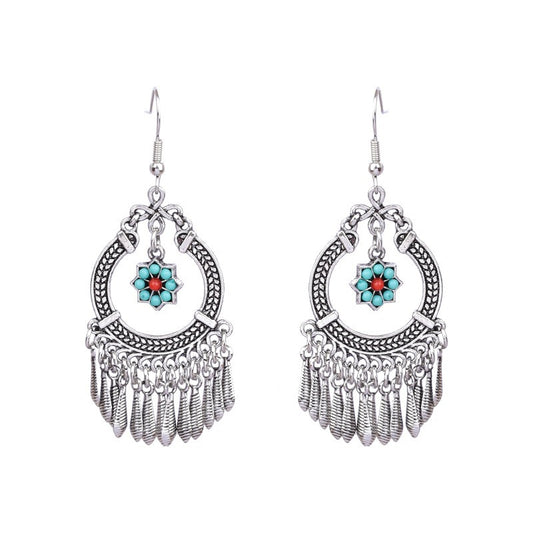 Antique Tassel Ancient Silver Earrings Versatile Retro Earrings Ethnic Style Ornaments